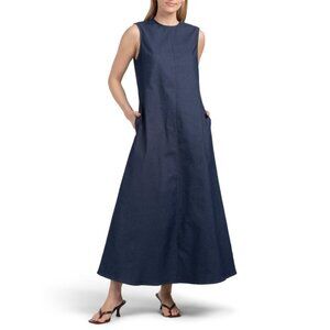 LA PICCOLA CREATIVA Denim Made In Italy Sleeveless Round Neck Denim Maxi Dress